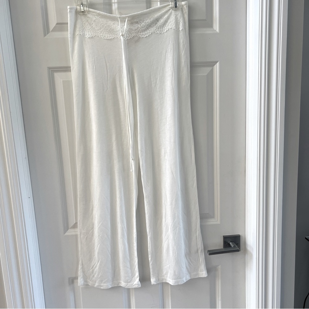 Monique Lullier x Hanky Panky lounge sleep white lace pants Small new with tags